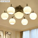 GobekUsa Semi Mount Bubble Shade Living Room Ceiling Light - Traditional White Glass with 5/7 Lights - Black