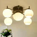 GobekUsa Semi Mount Bubble Shade Living Room Ceiling Light - Traditional White Glass with 5/7 Lights - Black