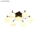 GobekUsa Semi Mount Bubble Shade Living Room Ceiling Light - Traditional White Glass with 5/7 Lights - Black