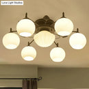 GobekUsa Semi Mount Bubble Shade Living Room Ceiling Light - Traditional White Glass with 5/7 Lights - Black