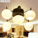 GobekUsa Semi Mount Bubble Shade Living Room Ceiling Light - Traditional White Glass with 5/7 Lights - Black