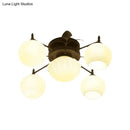GobekUsa Semi Mount Bubble Shade Living Room Ceiling Light - Traditional White Glass with 5/7 Lights - Black