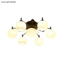 GobekUsa Semi Mount Bubble Shade Living Room Ceiling Light - Traditional White Glass with 5/7 Lights - Black