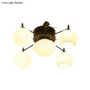 GobekUsa Semi Mount Bubble Shade Living Room Ceiling Light - Traditional White Glass with 5/7 Lights - Black