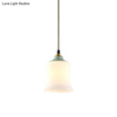 GobekUsa Traditional White Glass Pendant Lamp with Ceramic Top for Restaurants - Tulip/Bell Style