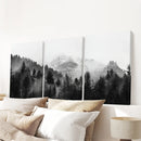 Black White Forest Triptych. Misty Mountains Nature Posters by Wall Art Set