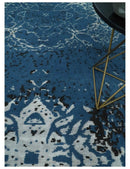 Transitional 7x10 Ivory, Blue and Black Modern Abstract Hand knotted Wool Area Rug by The Rug Decor