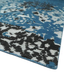 Transitional 7x10 Ivory, Blue and Black Modern Abstract Hand knotted Wool Area Rug by The Rug Decor