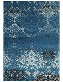 Transitional 7x10 Ivory, Blue and Black Modern Abstract Hand knotted Wool Area Rug by The Rug Decor
