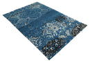 Transitional 7x10 Ivory, Blue and Black Modern Abstract Hand knotted Wool Area Rug by The Rug Decor