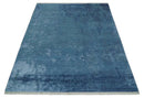 Transitional 8x11 Ivory and Blue Modern Abstract Hand knotted Wool and Art Silk Area Rug by The Rug Decor