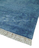 Transitional 8x11 Ivory and Blue Modern Abstract Hand knotted Wool and Art Silk Area Rug by The Rug Decor