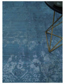 Transitional 8x11 Ivory and Blue Modern Abstract Hand knotted Wool and Art Silk Area Rug by The Rug Decor