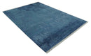 Transitional 8x11 Ivory and Blue Modern Abstract Hand knotted Wool and Art Silk Area Rug by The Rug Decor