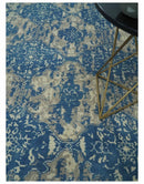Transitional 9x12 Hand Knotted Blue and Ivory Ikat Pattern Traditional Wool Area Rug