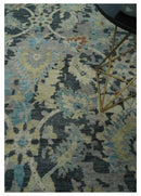 Transitional 9x12 Hand Knotted Silver, Charcoal and Beige Wool Area Rug by The Rug Decor