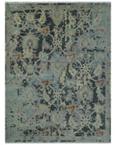 Transitional 9x12 Hand Knotted Silver, Charcoal and Beige Wool Area Rug by The Rug Decor
