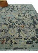 Transitional 9x12 Hand Knotted Silver, Charcoal and Beige Wool Area Rug by The Rug Decor