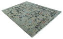 Transitional 9x12 Hand Knotted Silver, Charcoal and Beige Wool Area Rug by The Rug Decor