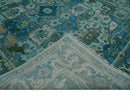 Transitional Aqua and Ivory Hand Knotted Antique 8x10 Traditional Wool Rug