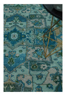 Transitional Aqua and Ivory Hand Knotted Antique 8x10 Traditional Wool Rug