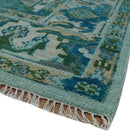 Transitional Aqua and Ivory Hand Knotted Antique 8x10 Traditional Wool Rug