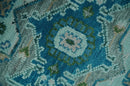 Transitional Aqua and Ivory Hand Knotted Antique 8x10 Traditional Wool Rug
