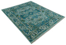 Transitional Aqua and Ivory Hand Knotted Antique 8x10 Traditional Wool Rug