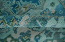 Transitional Aqua and Ivory Hand Knotted Antique 8x10 Traditional Wool Rug
