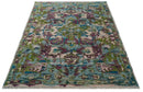 Transitional Hand Knotted Custom Made Green, Aqua, Peach and Purple Wool Rug