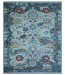 Transitional Oushak Design Red And Blue Hand Knotted Wool Rug by The Rug Decor