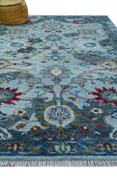 Transitional Oushak Design Red And Blue Hand Knotted Wool Rug by The Rug Decor