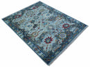 Transitional Oushak Design Red And Blue Hand Knotted Wool Rug by The Rug Decor