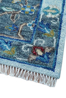 Transitional Oushak Design Red And Blue Hand Knotted Wool Rug by The Rug Decor