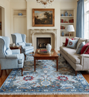 Transitional Oushak Design Red And Blue Hand Knotted Wool Rug by The Rug Decor