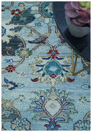 Transitional Oushak Design Red And Blue Hand Knotted Wool Rug by The Rug Decor