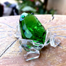 Translucent green crystal frog figurine living room glass decor by Decorbites