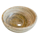 Travertine Onyx Round Beige Vessel Sink For Bathroom With Honed Finish
