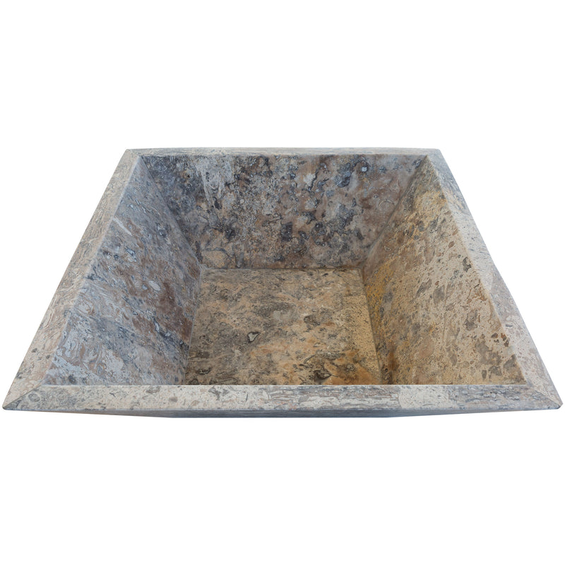 Silver Travertine Natural Stone Fire Pit – 24" x 24" x 8"