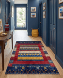 Hand Knotted Red and Blue Wool Lori Area Rug 5x7 with Traditional Tree Motif Design
