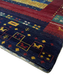 Hand Knotted Red and Blue Wool Lori Area Rug 5x7 with Traditional Tree Motif Design