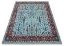 Blue and Rust Wool Rug Tree of Life Hand Knotted Persian Oushak by The Rug Decor