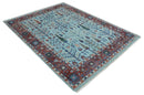 Blue and Rust Wool Rug Tree of Life Hand Knotted Persian Oushak by The Rug Decor