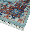 Blue and Rust Wool Rug Tree of Life Hand Knotted Persian Oushak by The Rug Decor