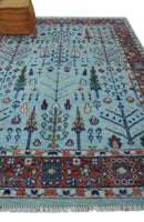 Blue and Rust Wool Rug Tree of Life Hand Knotted Persian Oushak by The Rug Decor
