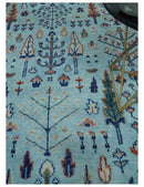 Blue and Rust Wool Rug Tree of Life Hand Knotted Persian Oushak by The Rug Decor