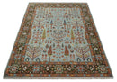 Tree of Life Multi Size Hand Knotted Silver, Brown and Rust Traditional Vintage Oushak Wool Rug