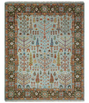 Tree of Life Multi Size Hand Knotted Silver, Brown and Rust Traditional Vintage Oushak Wool Rug