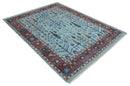 Tree of Life 8x10 Hand Knotted Blue and Rust Traditional Persian Vintage Oushak Wool Rug | TRD2747810S
