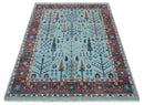 Tree of Life 8x10 Hand Knotted Blue and Rust Traditional Persian Vintage Oushak Wool Rug | TRD2747810S